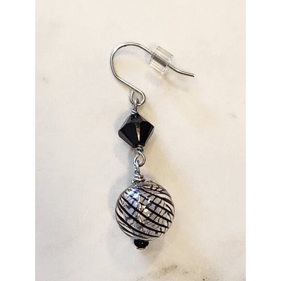 Sterling Silver Black & White Beaded Drop Earrings With Swarovski Elements - Picture 5 of 5